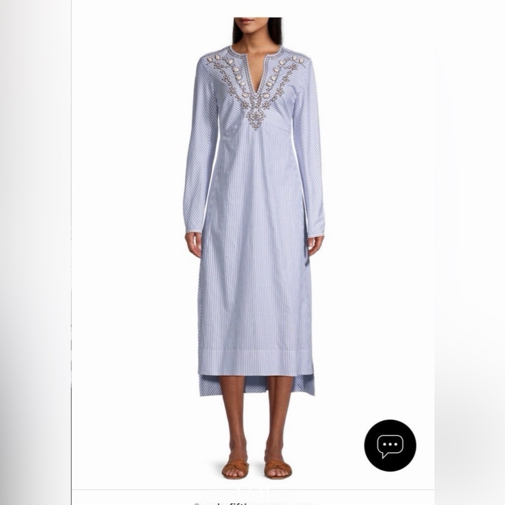 TORY BURCH EMBELLISHED STRIPE STEP HEM MIDI TUNIC DRESS